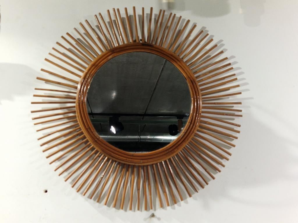 Vintage rotan zonnespiegel, Rond, Ophalen of Verzenden, Zo goed als nieuw, Minder dan 100 cm