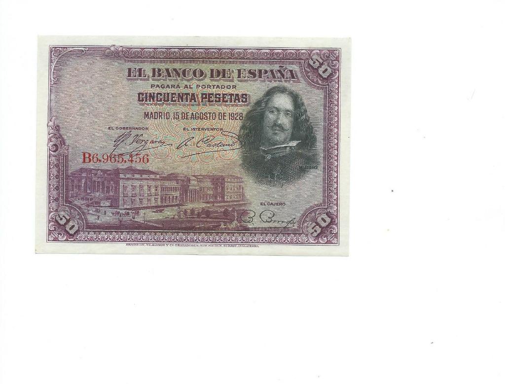 Spanje, 50 Pesetas 15/08/1928, XF/UNC., Ophalen of Verzenden, Overige landen, Los biljet