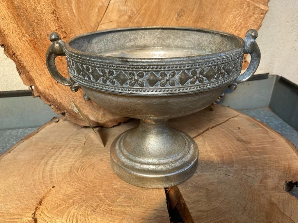 FLOWERPOT DECORATIE SCHAAL OP VOET SILVER 16,5 cm NIEUW, Rond, Ophalen of Verzenden, Metaal, Binnen