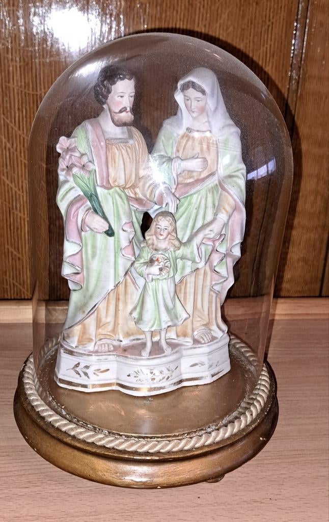 Beeld Heilig Beeld Heilige familie onder glazen stolp, Antiek en Kunst, Ophalen