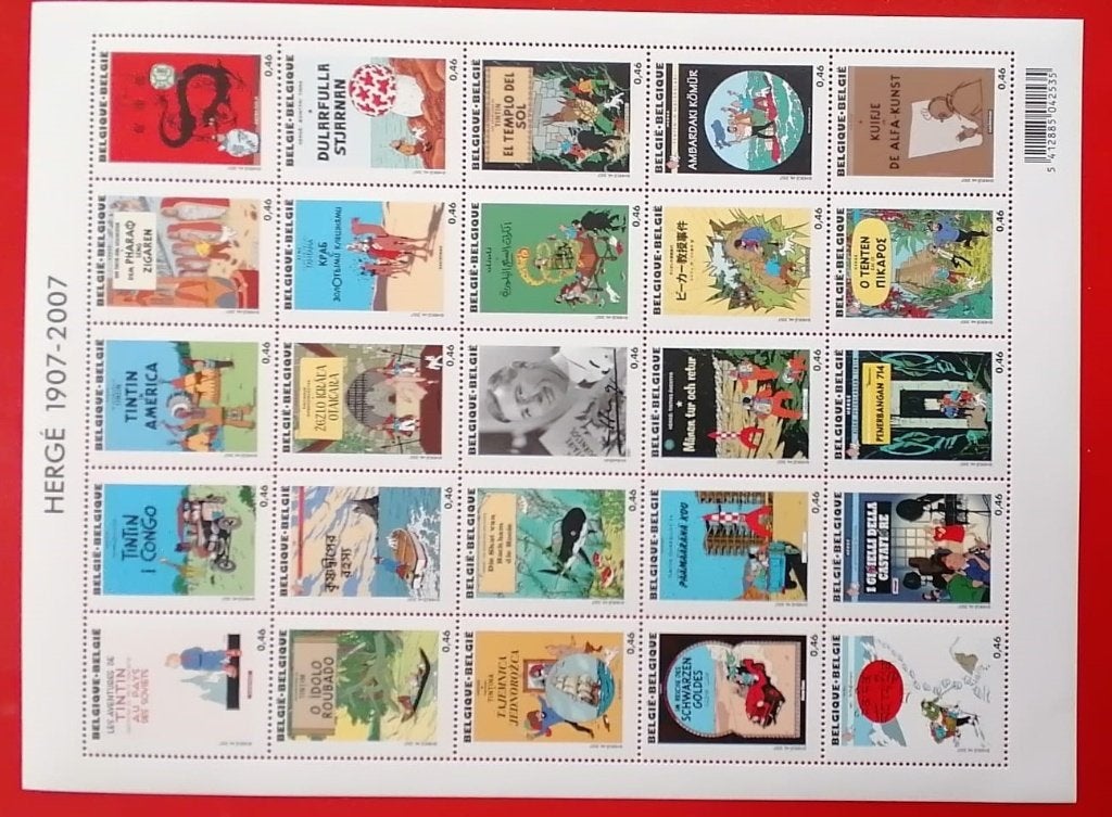 tintin 1907-2007- 100 ANS HERGE- 20x1.63 € valeurs 2026, Collections, Envoi, Tintin