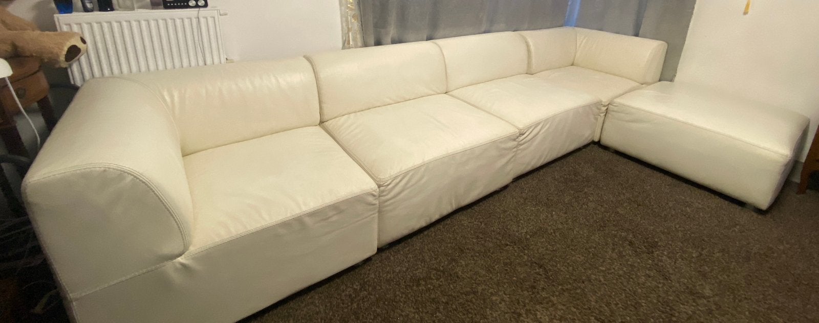 Witte leder  zetel  5 aparte stukken, Huis en Inrichting, Ophalen, 250 tot 300 cm, Hoekbank, Zo goed als nieuw