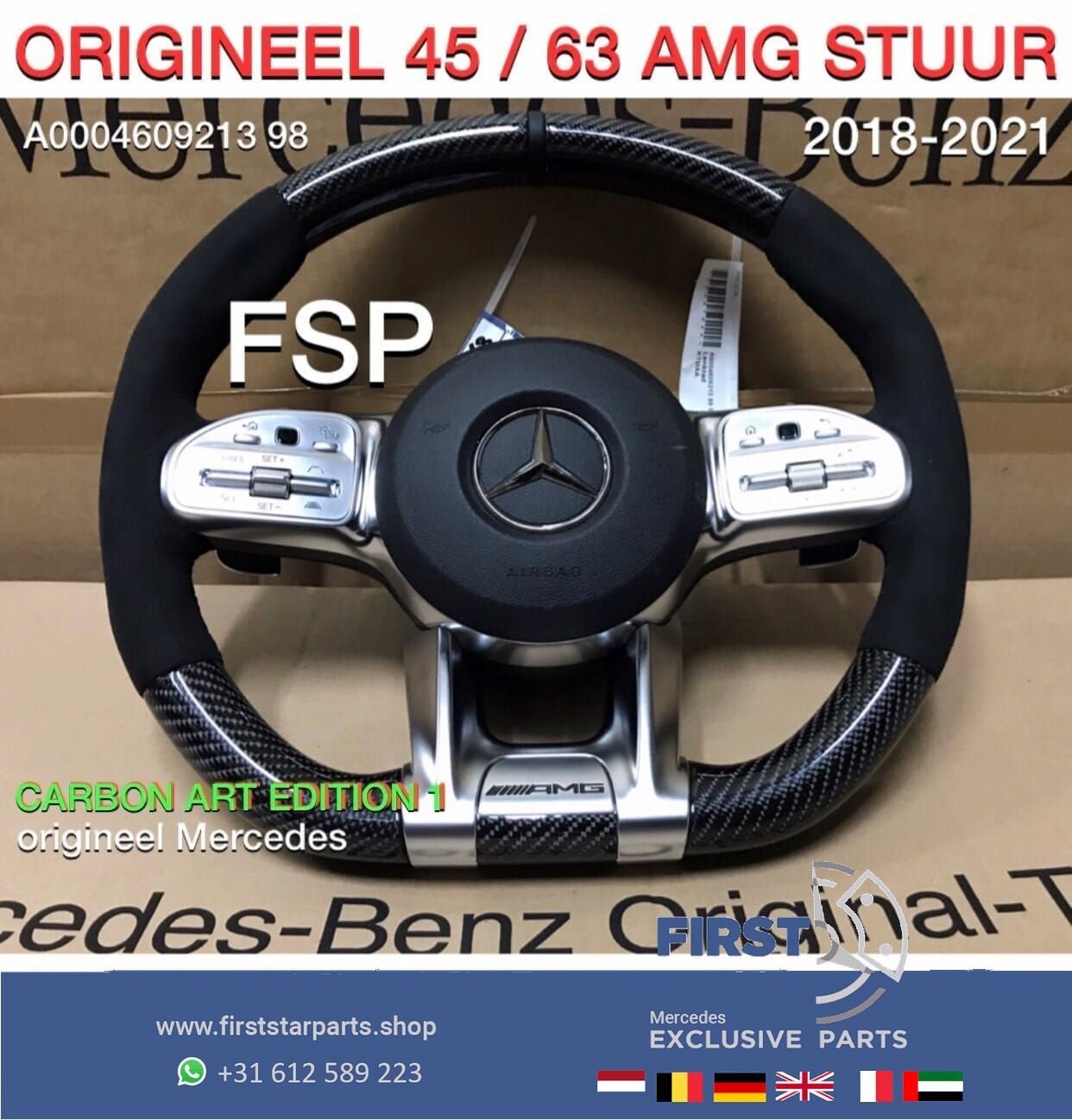 2021 AMG CARBON STUUR + AIRBAG A45 CLA45 C63 E63 GLC63 GLE63, Gebruikt, -, Verzenden, -