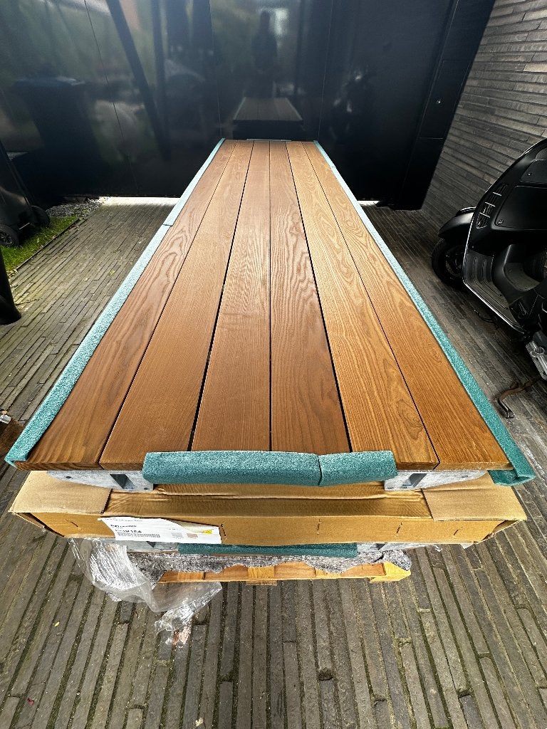Extremis Hopper 300 cm gegalvaniseerd icm Iroko hardhout, Jardin & Terrasse, Tables de pique-nique, Enlèvement, Comme neuf, Rectangulaire