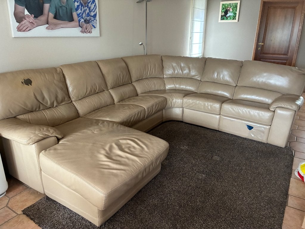 ️ Grote leren hoeksalon met elektrische relax, Banc d'angle, Quatre personnes ou plus, Enlèvement, Utilisé