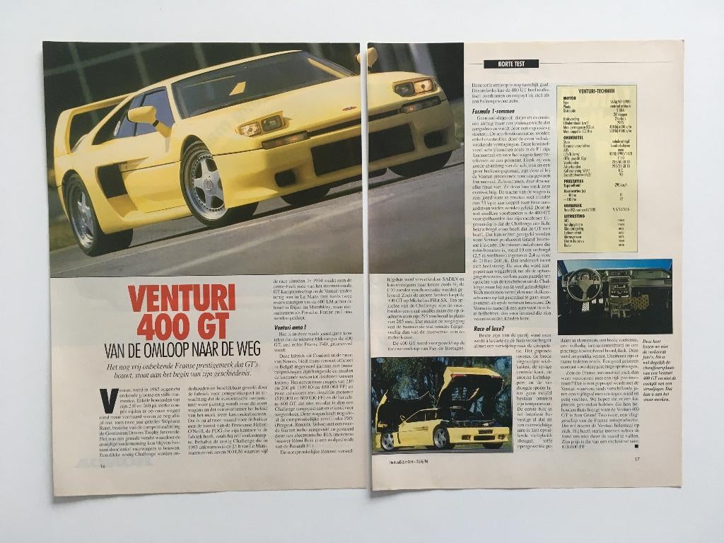 Article : Venturi 400 GT, Livres, Autos | Brochures & Magazines, Enlèvement ou Envoi, Comme neuf, Autres marques