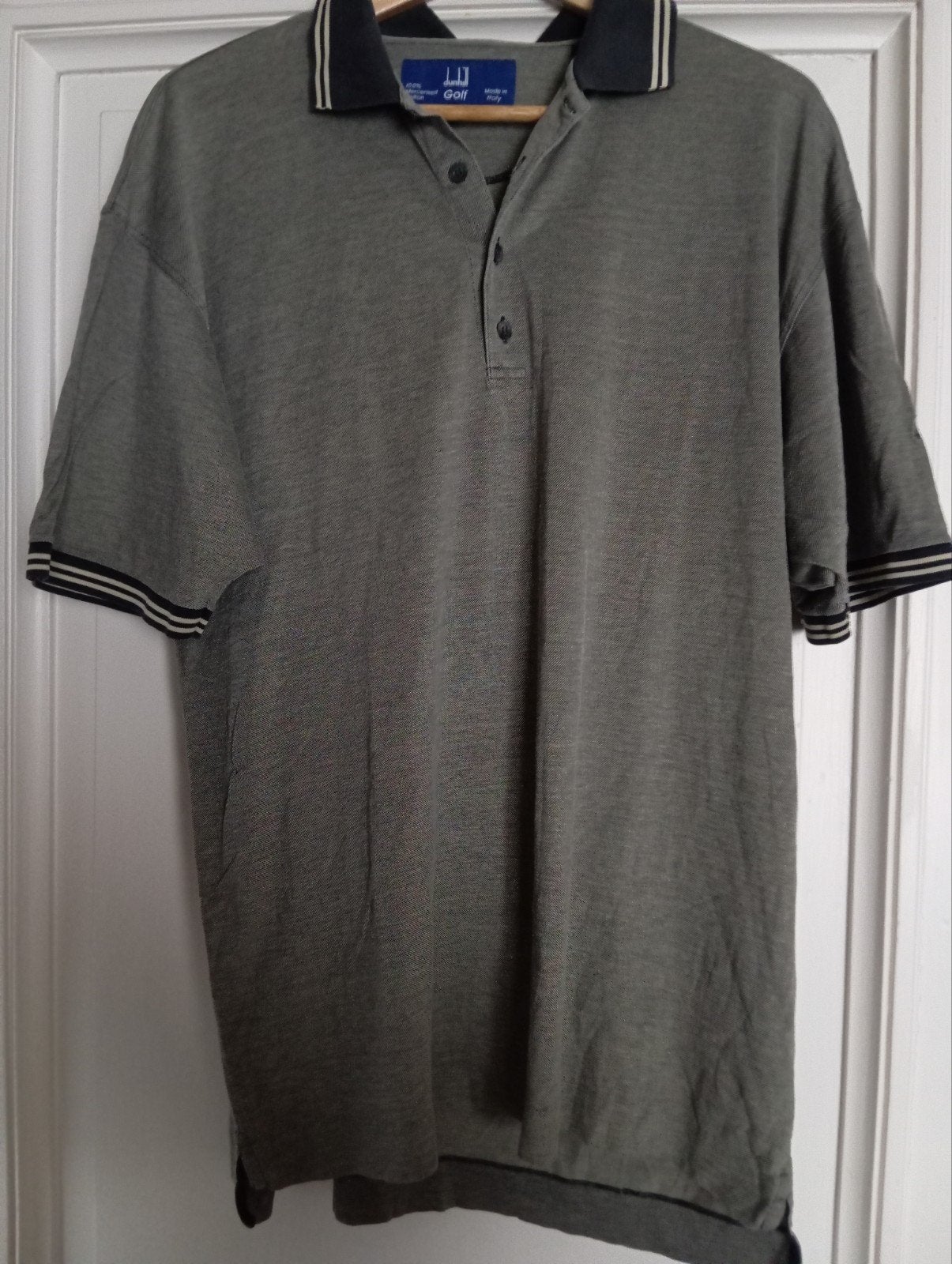dunhill golf polo in grijs & zwart met witte details, maat L, Kleding | Heren, Polo's, Ophalen of Verzenden, Maat 52/54 (L), Grijs