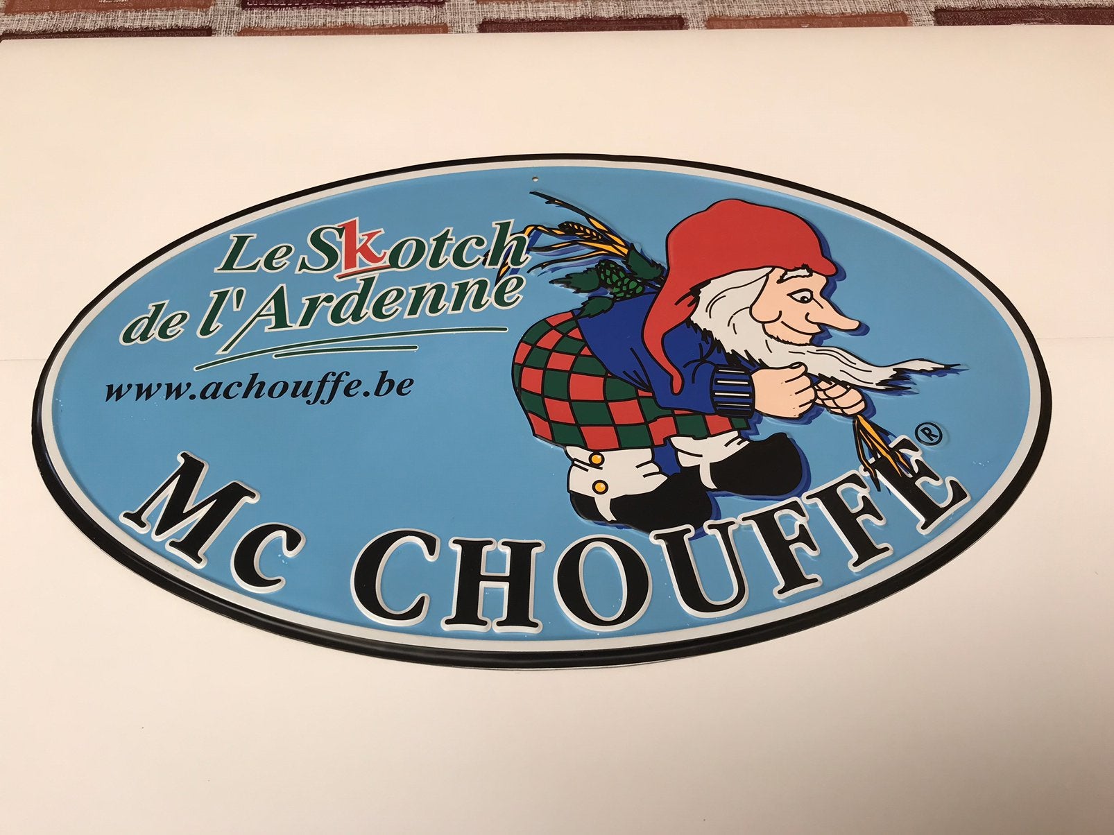 Mc. Chouffe reclamebord metaal, Ophalen of Verzenden, Gebruikt, Reclamebord