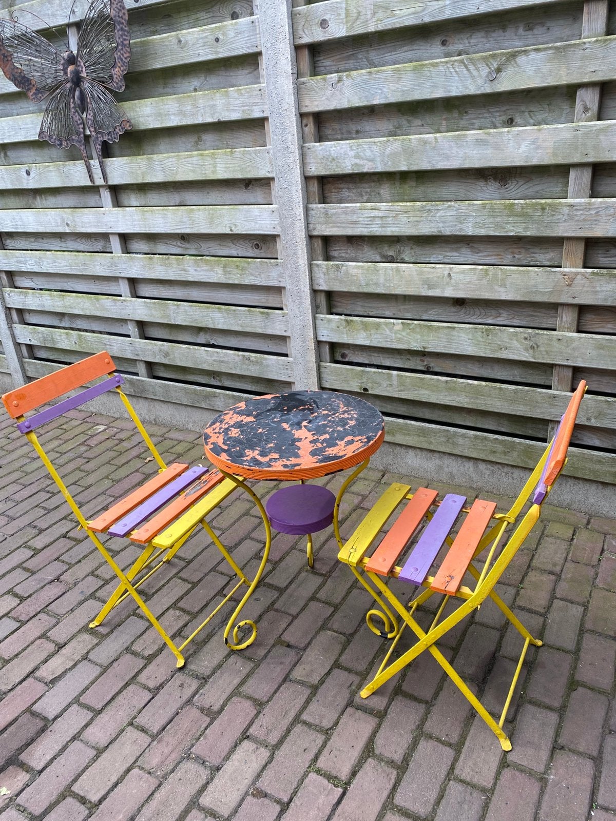 Tafeltje  doorsnee 50 H 66 met 2 stoeltjesmet 2 stoeltjes, Jardin & Terrasse, Enlèvement, Comme neuf