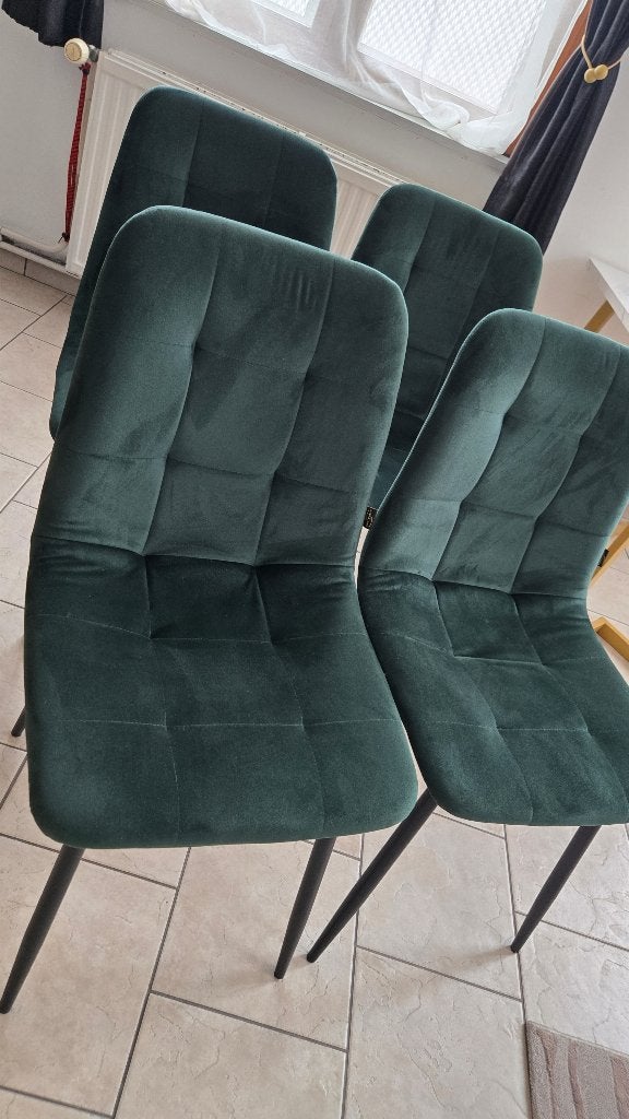 Set van 4 groene fluwelen eetkamerstoelen, Ophalen, Gebruikt, Overige kleuren