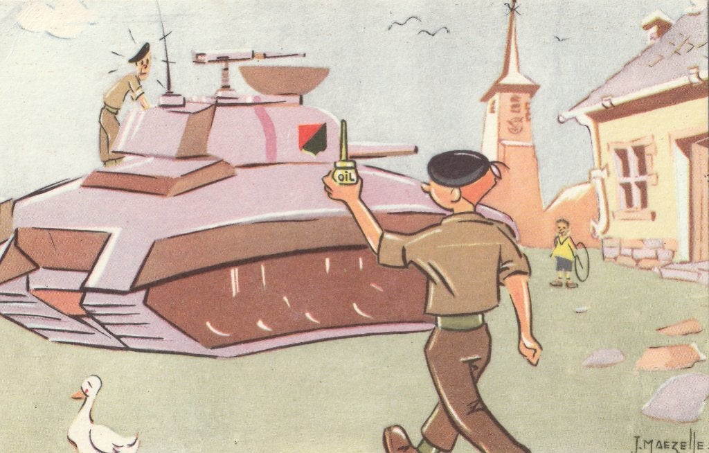 MILITAIR  HUMOR -  Olie vergeten !!, Verzamelen, Postkaarten | Themakaarten, Verzenden, Gelopen, Overige thema's