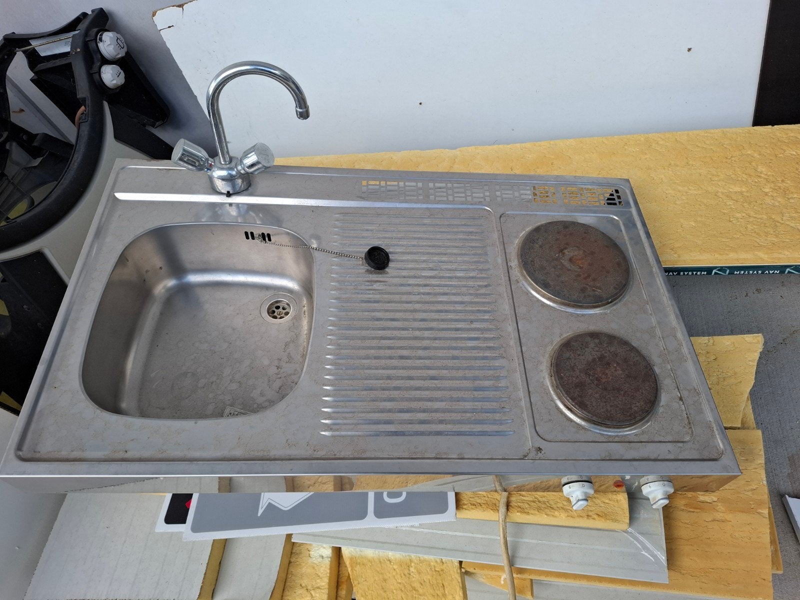 inox wastafel + kookplaat, Ophalen, Gebruikt, 50 tot 75 cm, 50 tot 100 cm
