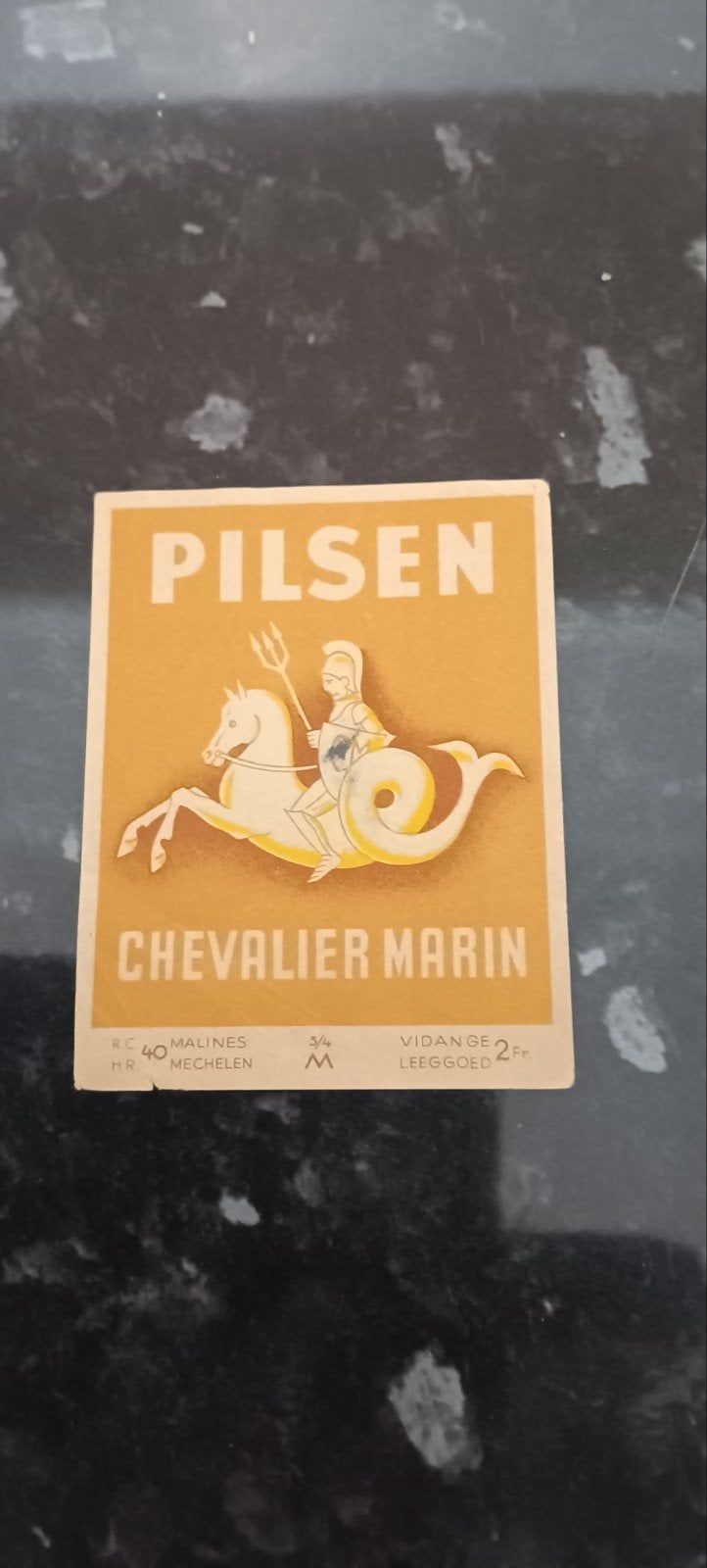 oud bieretiket pilsen oude br. chevalier Marin Mechelen, Verzamelen, Ophalen of Verzenden