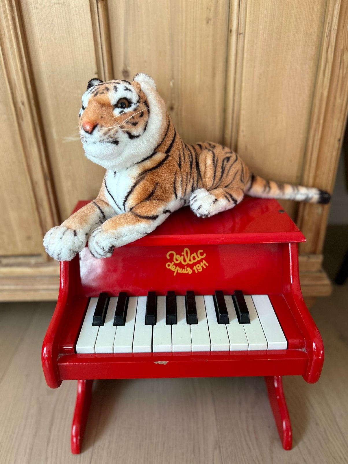 Oude tijger knuffel, Kinderen en Baby's, Ophalen of Verzenden, Gebruikt, Tijger, Middelgroot (20 tot 80 cm)