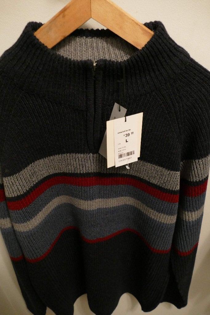PULL EN MAILLE RAYURES 4 COULEURS HOMME MARQUE BEL & BO, Enlèvement ou Envoi, Neuf, Taille 52/54 (L), Gris