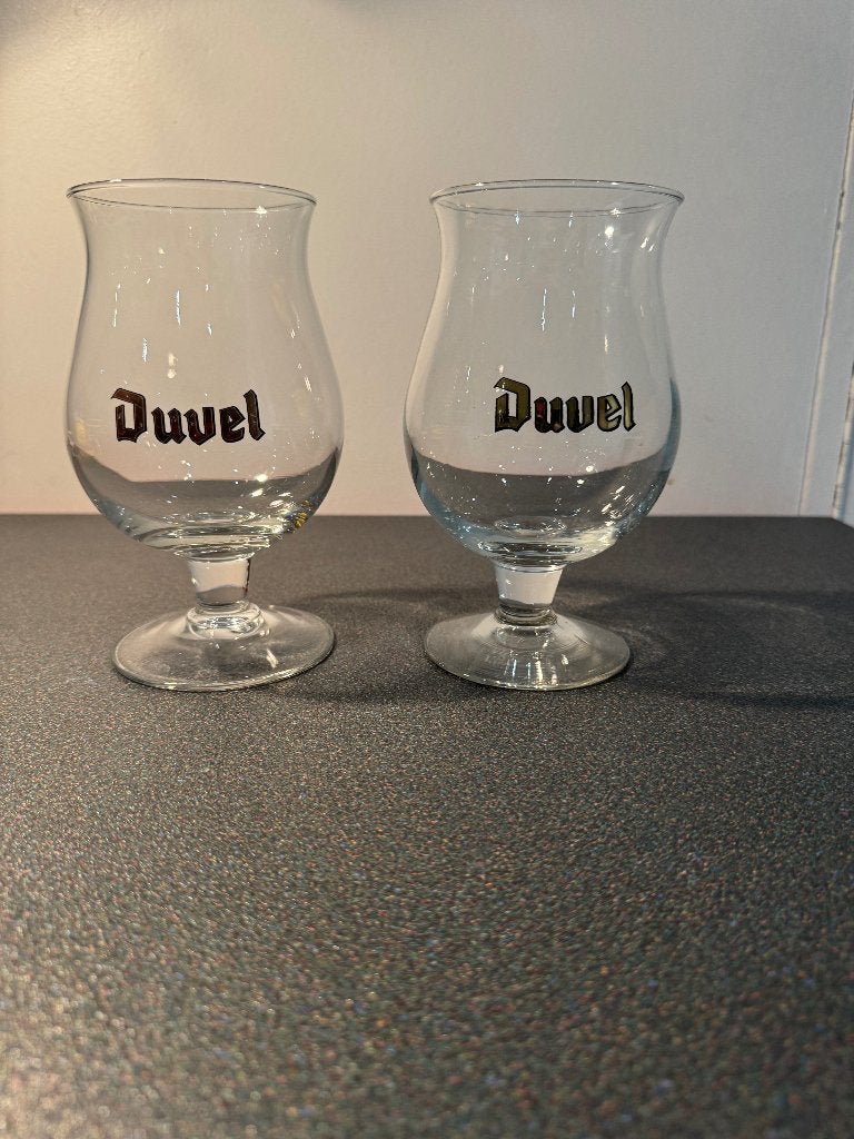 2 originele Duvel bierglazen – perfecte staat, Ophalen, Zo goed als nieuw, Bierglas