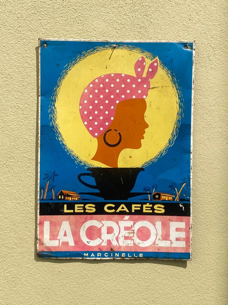 Vintage reclamebord "Les Cafés La Créole" uit Marcinelle, Ophalen