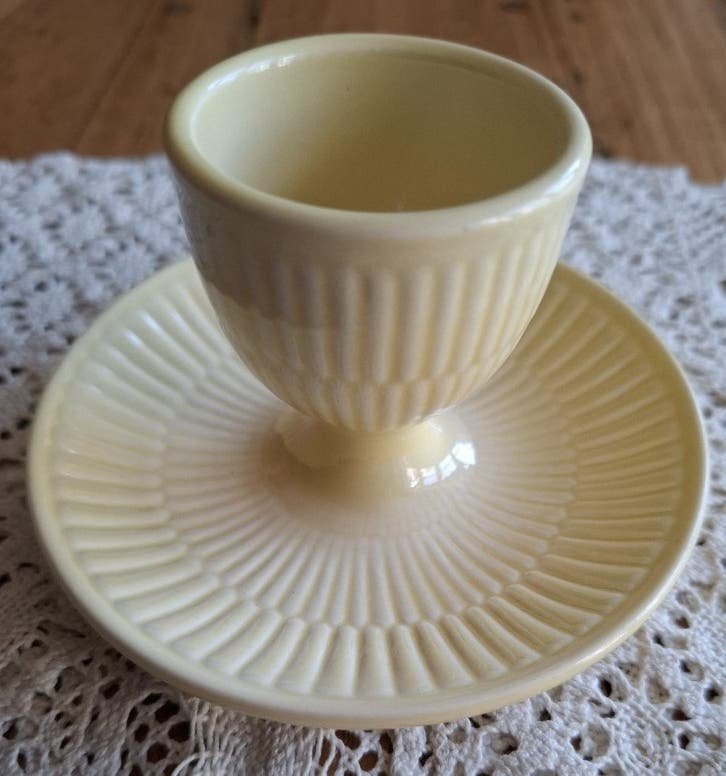 Vintage pastelgeel eierdopje, geribbeld, -, -, Overige typen, Ophalen of Verzenden