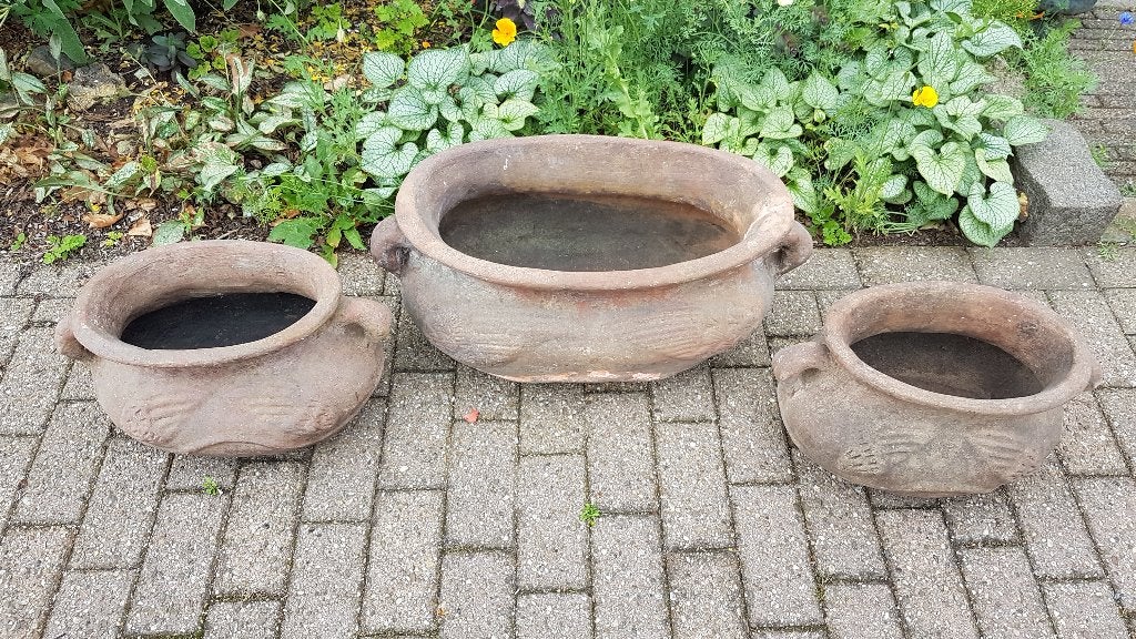 3 autentieke potten, Tuin en Terras, Gebruikt, Minder dan 40 cm, Aardewerk, Ophalen
