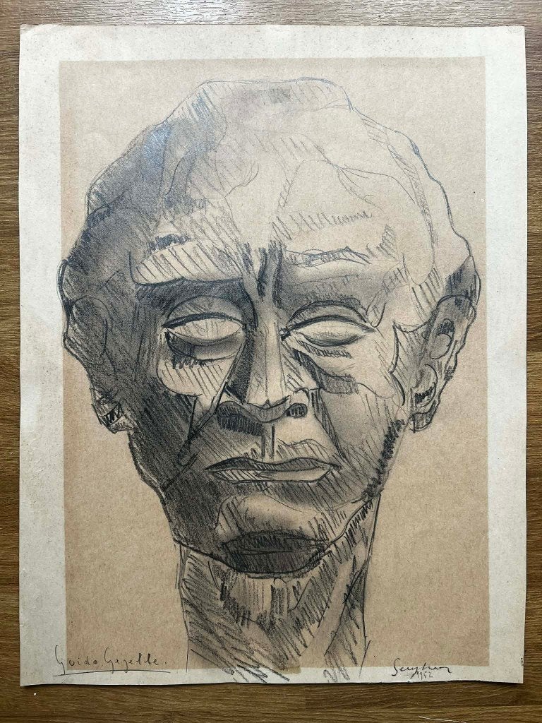 RAR Originele tekening Michel Seuphor portret Guido Gezelle, Portret of Personen, Expressionistisch, Ophalen of Verzenden, Tekening