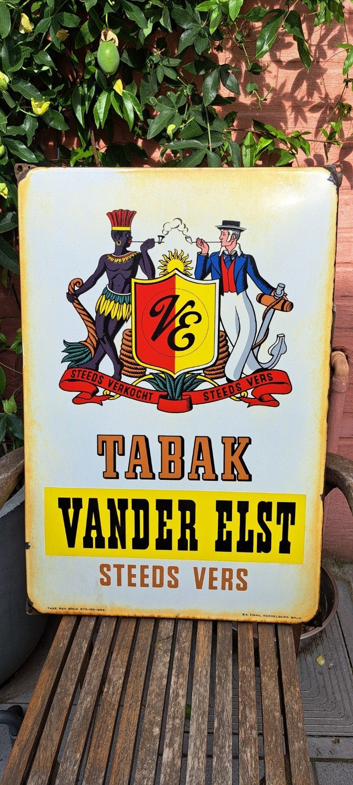 emaille bord tabak vander elst 1952, Verzamelen, Ophalen, Gebruikt, Reclamebord