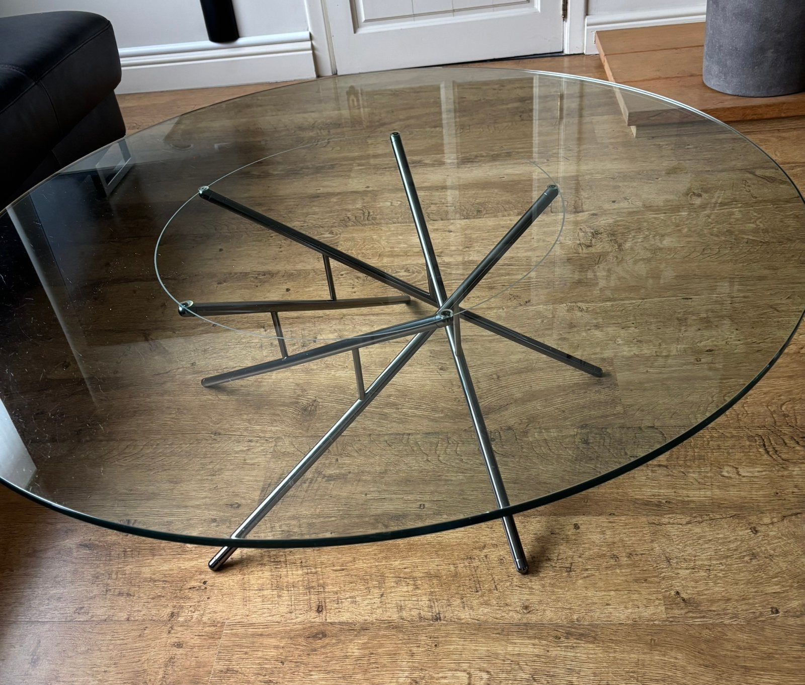 VINTAGE GLAZEN SALONTAFEL 120 diam., Huis en Inrichting, Ophalen, Gebruikt, Rond, Vintage jaren 70