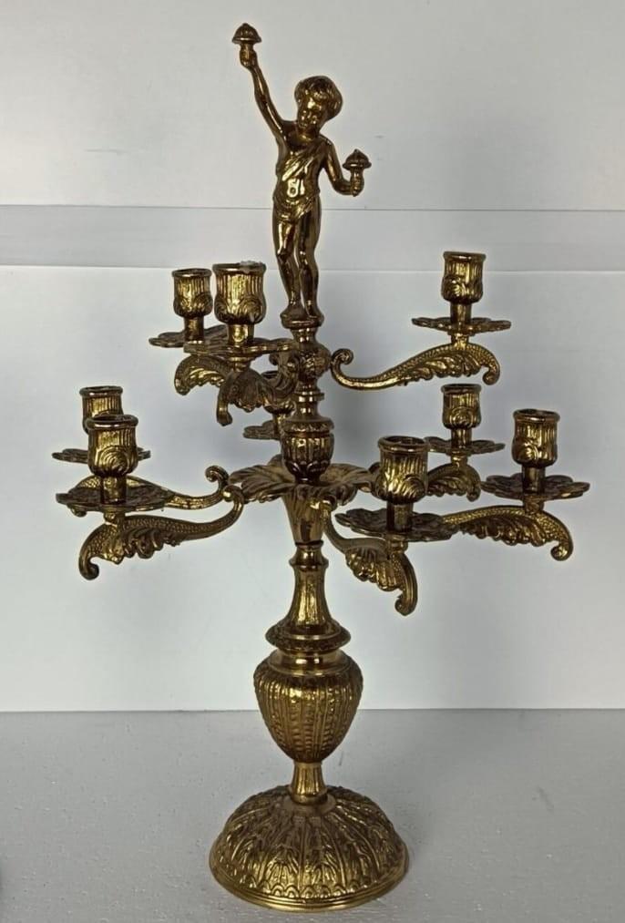 Beau grand chandelier ancien en laiton à 9 bras et un, Antiquités & Art, Antiquités | Bougeoirs, Enlèvement ou Envoi