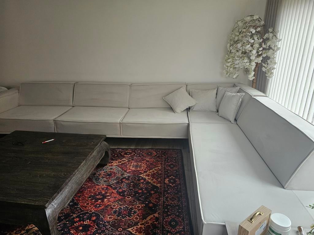 Hoekbank te koop gebroken wit 400cm op 2.60cm, Ophalen, Gebruikt, Stof, Hoekbank