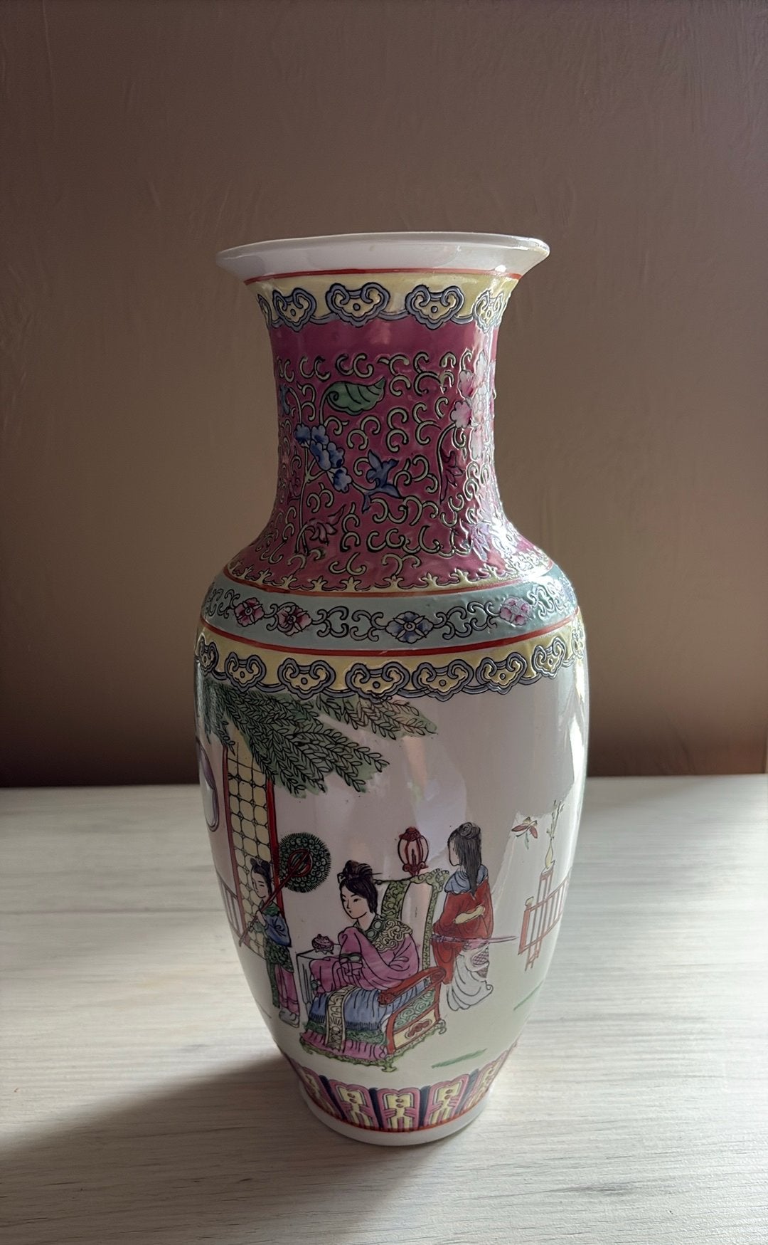 Vase Famille Rose chinois vintage -Marque Qianlong - 32,5 cm, Enlèvement ou Envoi