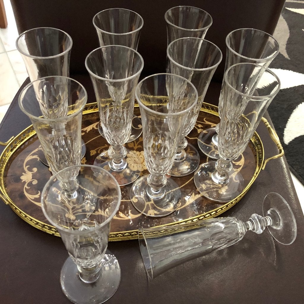 Val Saint Lambert 10 glazen Champagne rond 1900, Antiek en Kunst, Ophalen