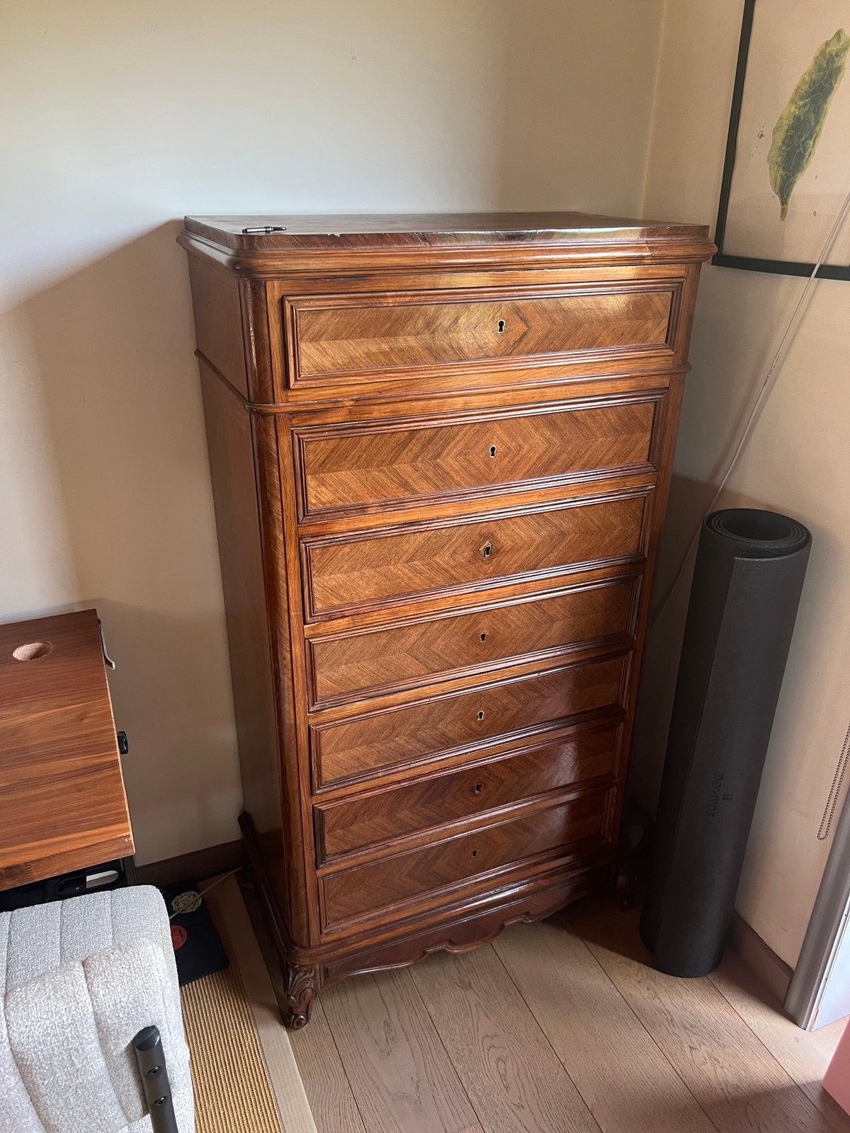 Buffet ancien en bois massif, Maison & Meubles, 25 à 50 cm, 5 tiroirs ou plus, Enlèvement, Utilisé