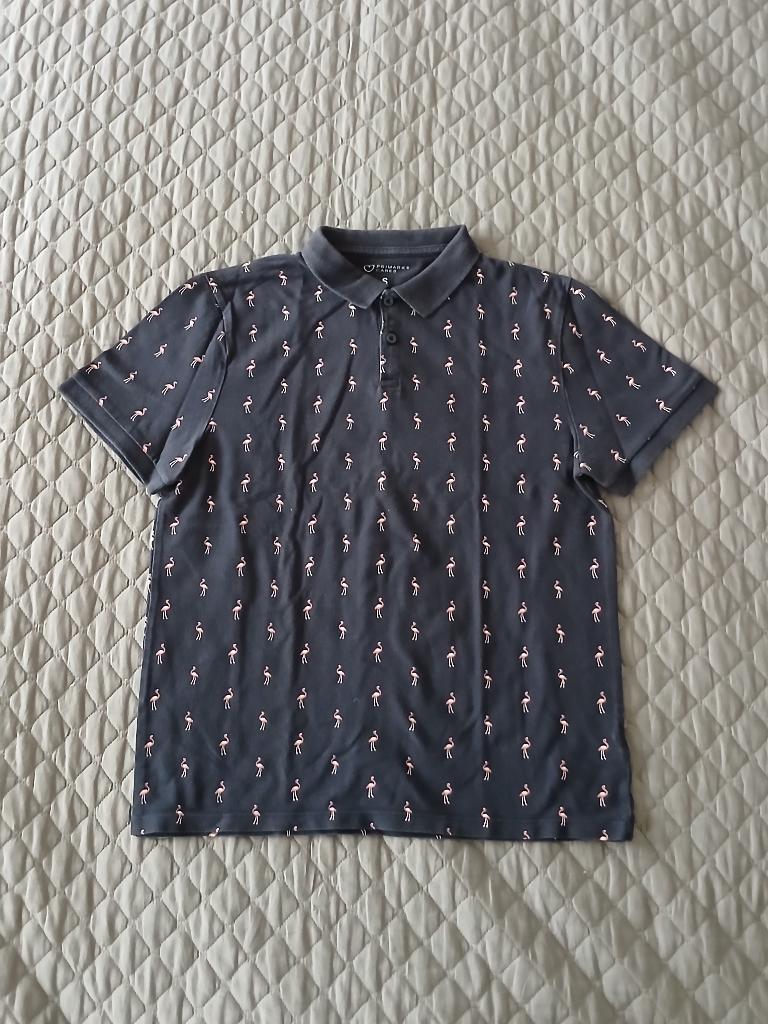 Donkerblauwe Primark Polo met Flamingo Print - Maat S, Vêtements | Hommes, Polos, Porté, Taille 46 (S) ou plus petite, Bleu, Enlèvement ou Envoi