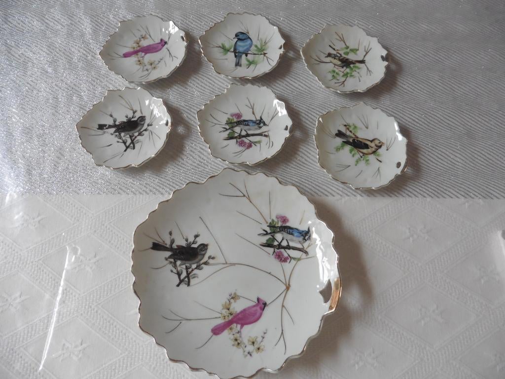 Antieke porseleinen pralineset met vogeldecor, Antiek en Kunst, Ophalen