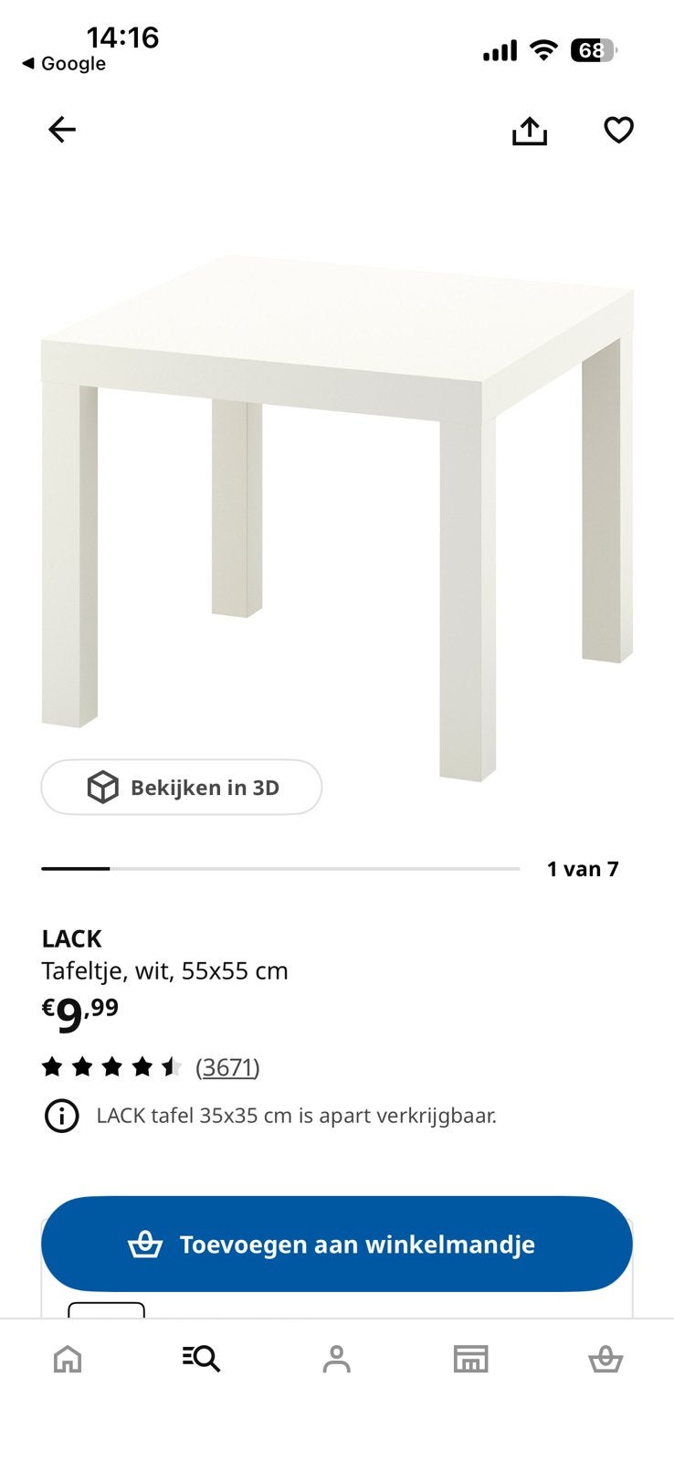 Wit tafeltje ikea, Ophalen