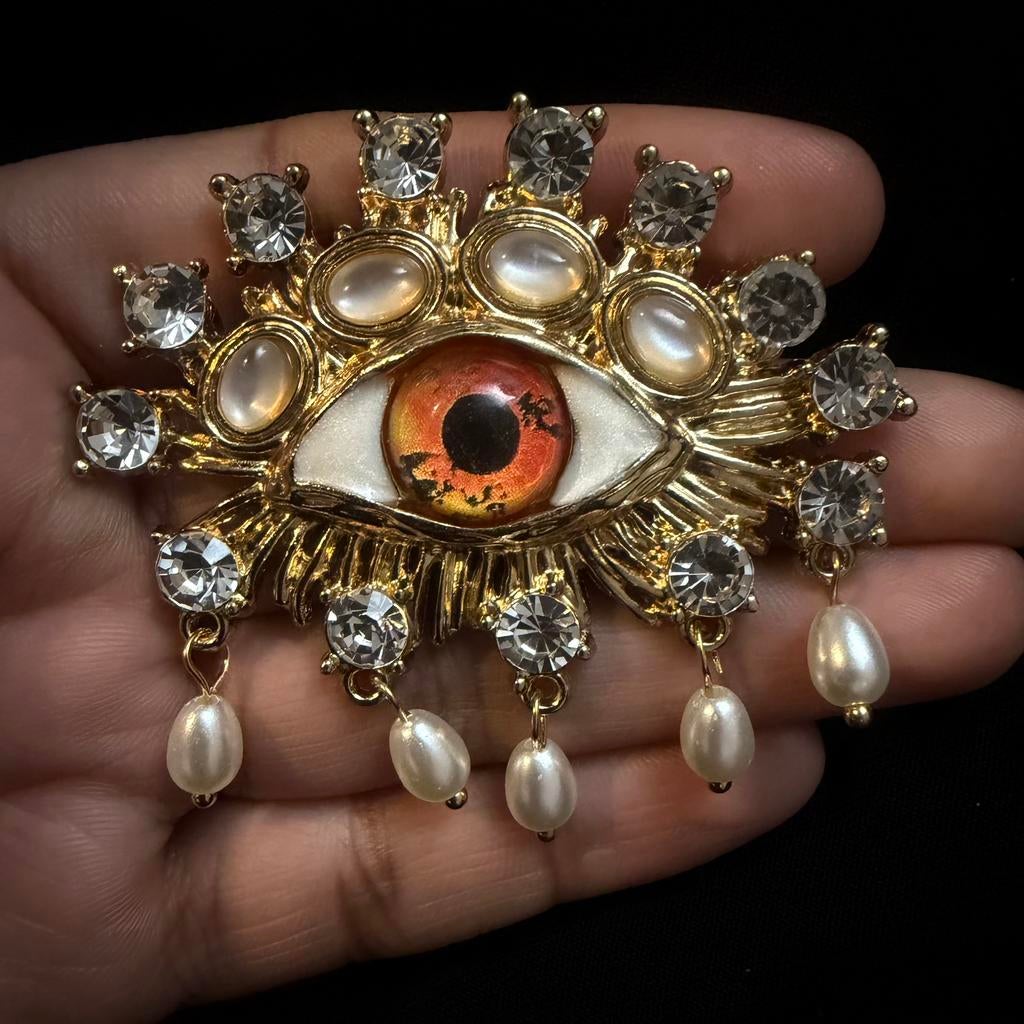 Broche tendance avec perles - couleur dorée avec strass, Neuf, Enlèvement ou Envoi, Or, 4 à 7 cm
