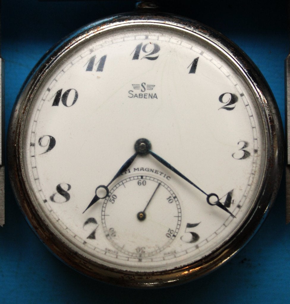 Zeldzamere verzilverde Zakhorloge ~~SABENA ~~Swiss Made., Handtassen en Accessoires, Overige merken, Overige materialen, Zakhorloge
