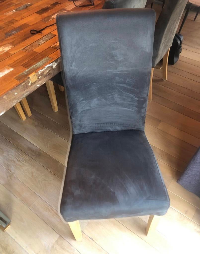 6 chaises en nubuc gris anthracite, Maison & Meubles, Gris, Enlèvement, Tissus, Cinq, Six Chaises ou plus