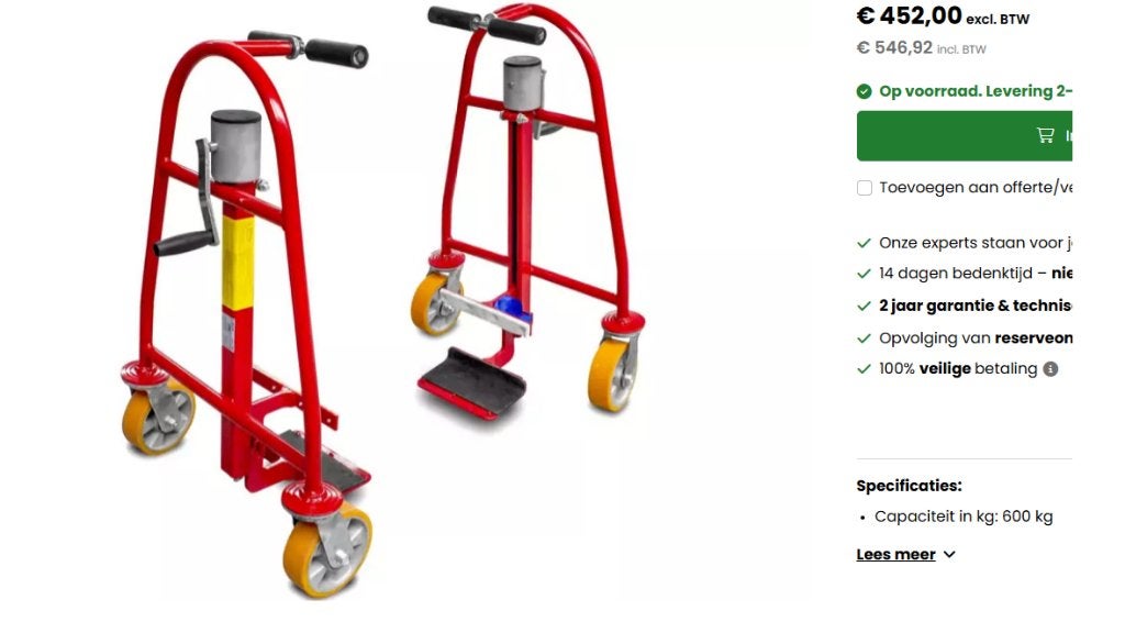 Verhuizers/meubeltransporter/kastenheffer 600kg, Ophalen, Zo goed als nieuw, Steekwagen