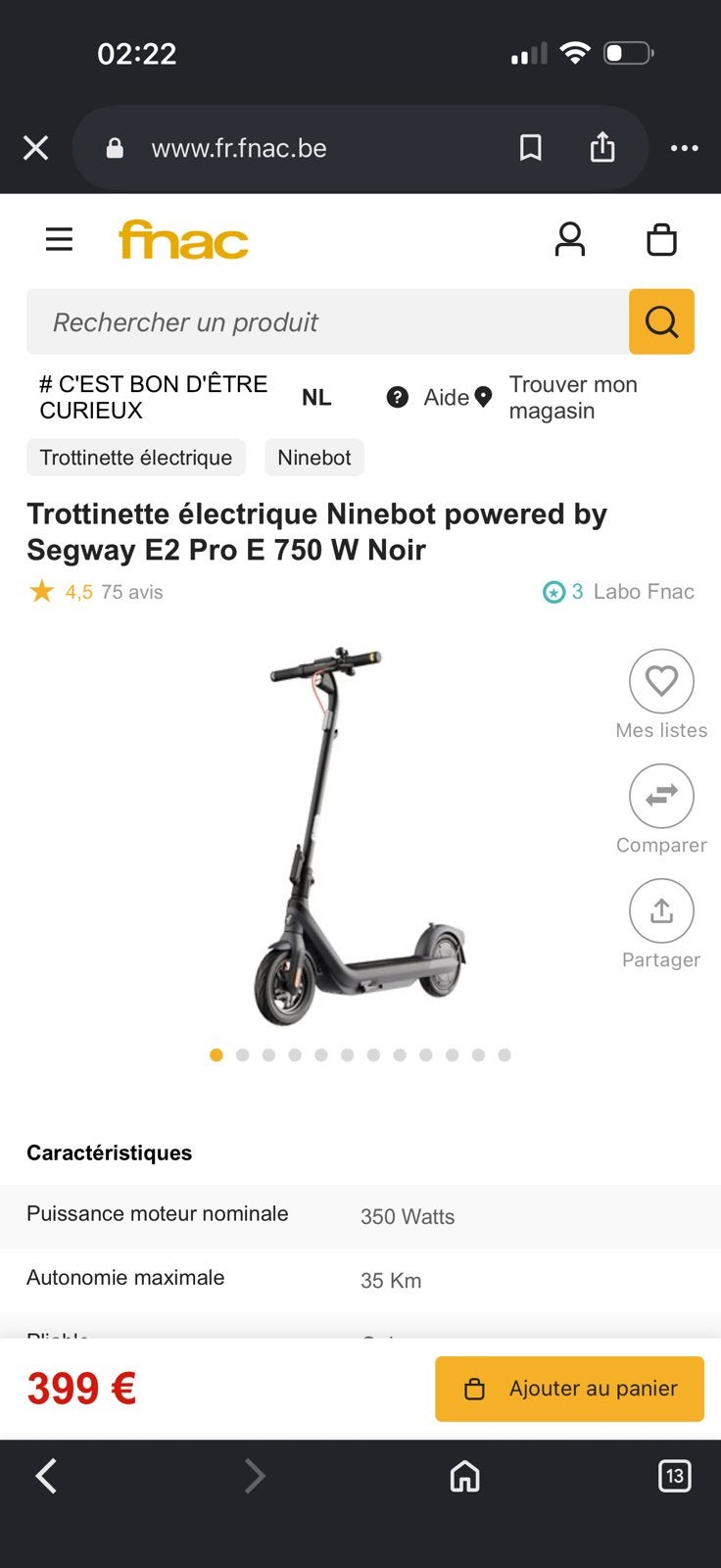 trottinette électrique Ninebot Segway E2 Pro E, Enlèvement, Neuf