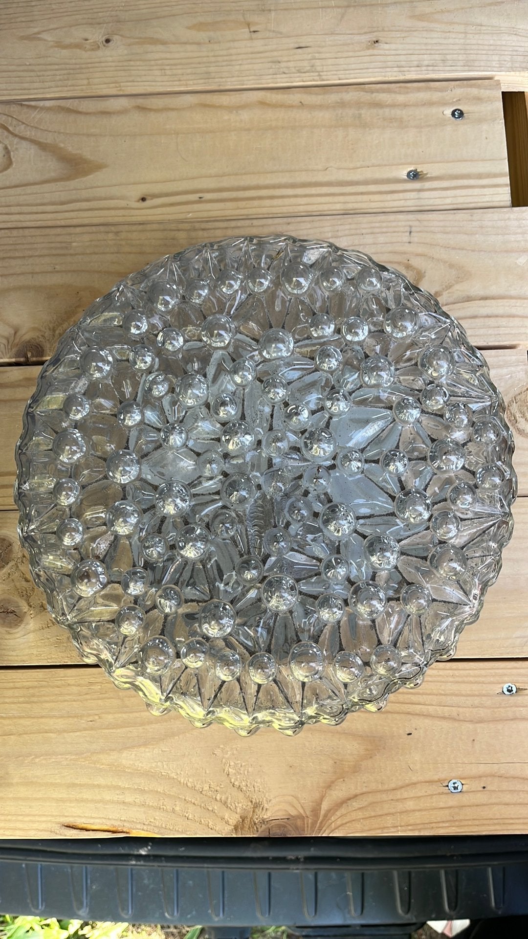 Vintage glazen plafondlamp, Ophalen, Glas, Zo goed als nieuw, Plafondlamp