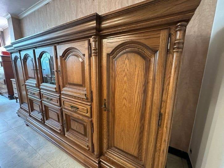 GRATIS massief eiken buffetkast 3m08 met vitrine, Huis en Inrichting, Ophalen, Gebruikt, Eikenhout, Landelijk / klassiek