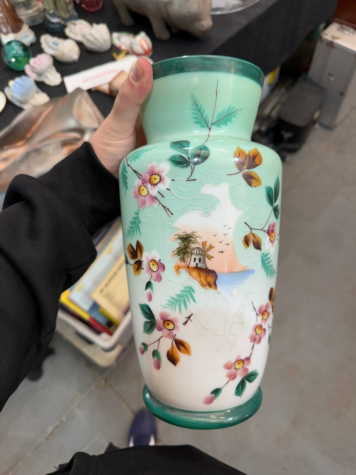 Vase ancien en verre opalin peint à la main|Style victorien, Enlèvement ou Envoi