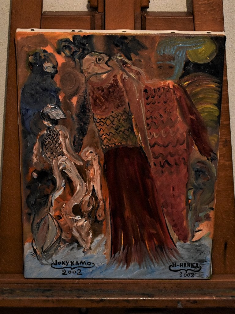 Abstract schilderij Woman Fish, door Joky Kamo 2002, Antiek en Kunst, Ophalen