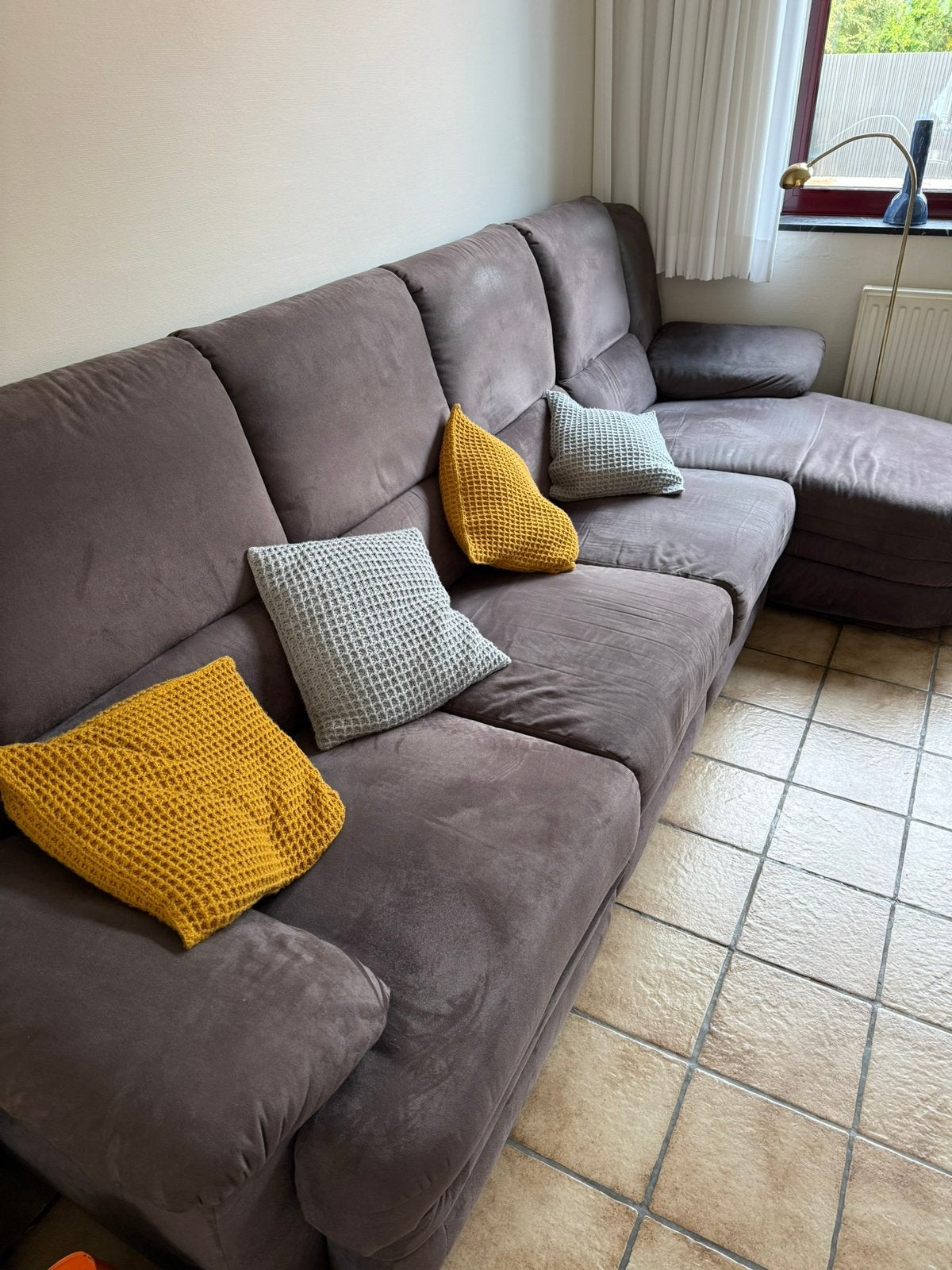 4-zitsbank met chaise longue en relax (gratis), Ophalen, Gebruikt, Stof