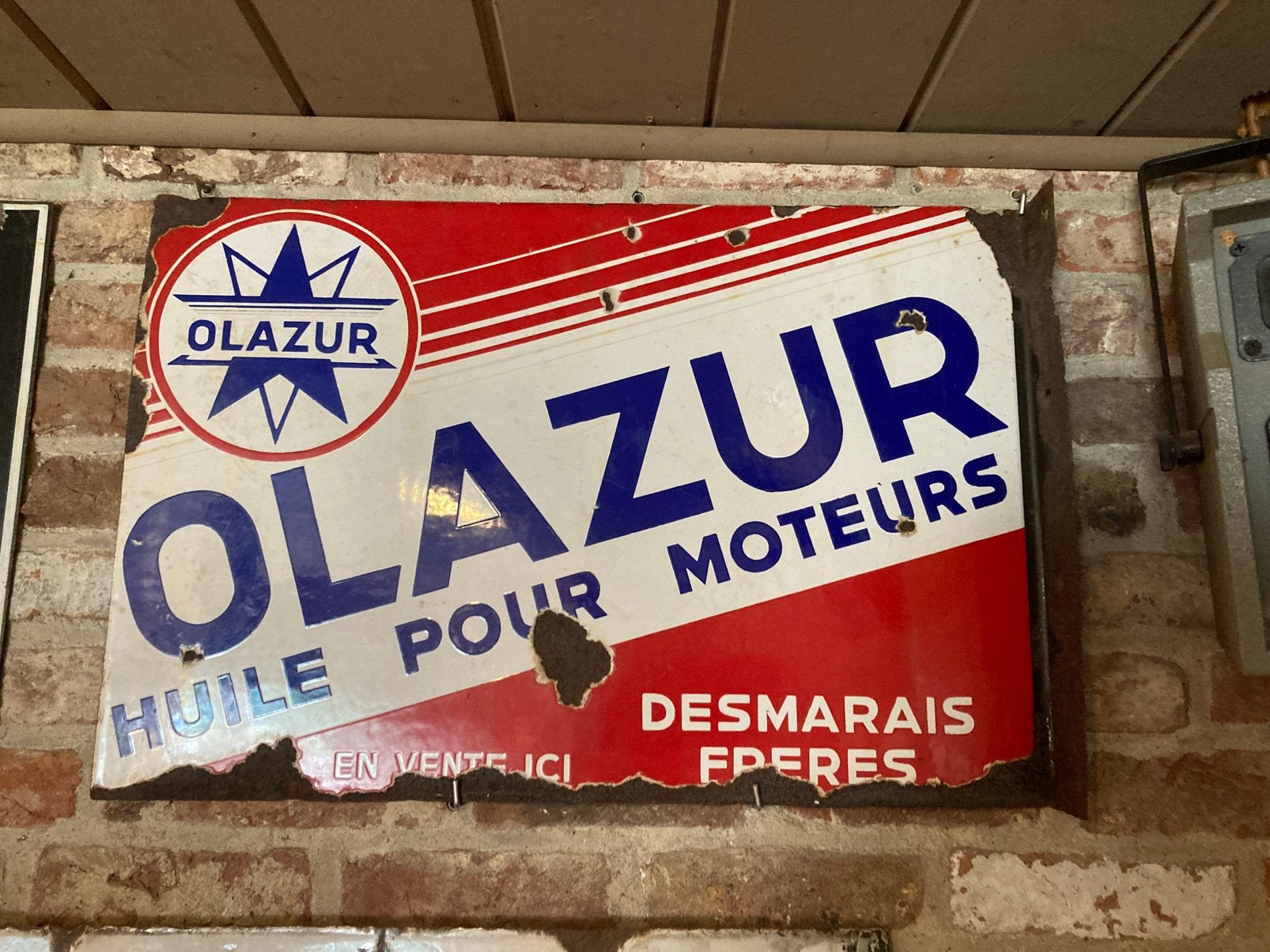 Publicité en émail à l'huile Olazur années 1930, Enlèvement ou Envoi, Comme neuf