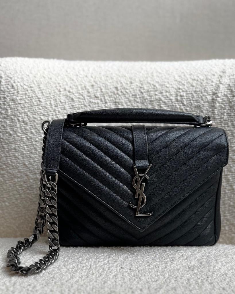 Yves Saint laurent College Bag Zwart Medium, Ophalen, Zo goed als nieuw, Zwart, Schoudertasje