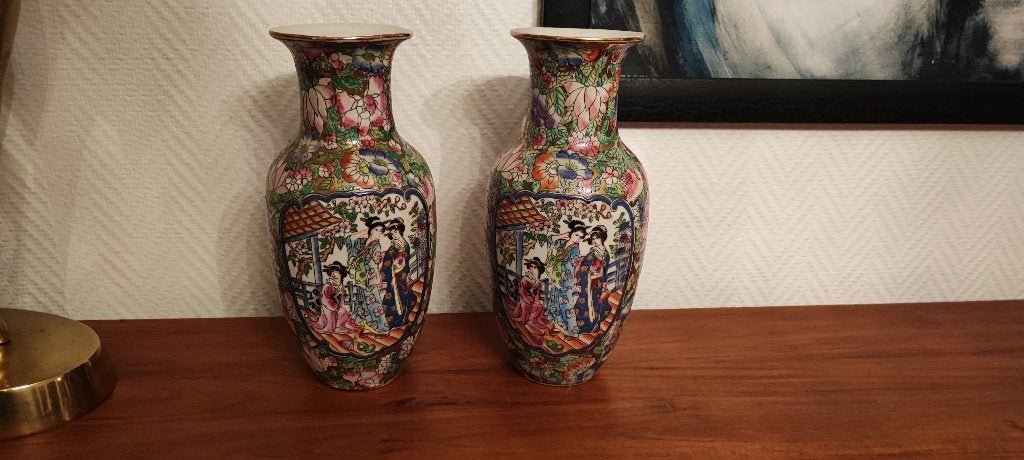 Chinese vazen 26,5cm hoog koppel vazen, Antiek en Kunst, Ophalen of Verzenden