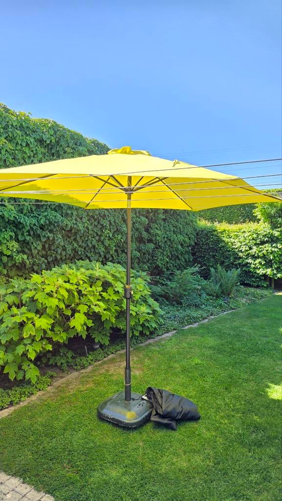 Parasol 3 m met zware voet op wielen, Ophalen