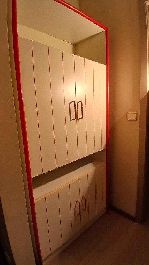 Chambre complète blanche/bordures rouges, Maison & Meubles, Enlèvement, Utilisé, Une personne, Moderne
