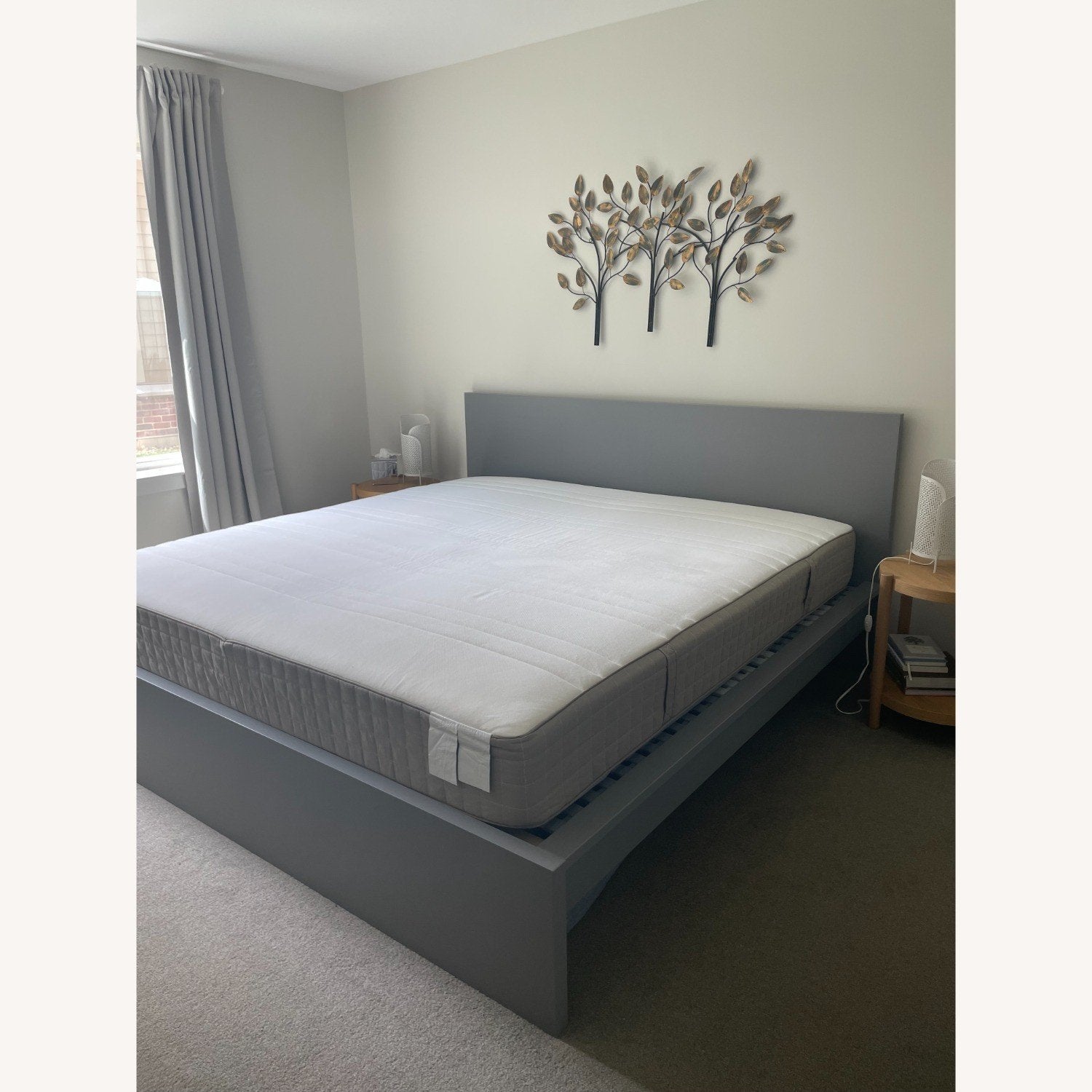 Cadre de lit IKEA MALM King Size gris + Sommiers à lattes, Enlèvement, Gris, Bois, 100 cm